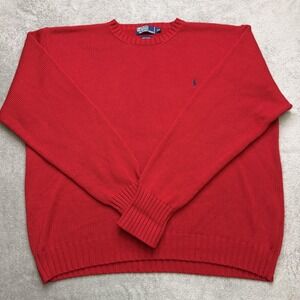 Polo Ralph Lauren Sweater Mens 2XL Red Cotton Knit Crewneck Pullover Pony Logo